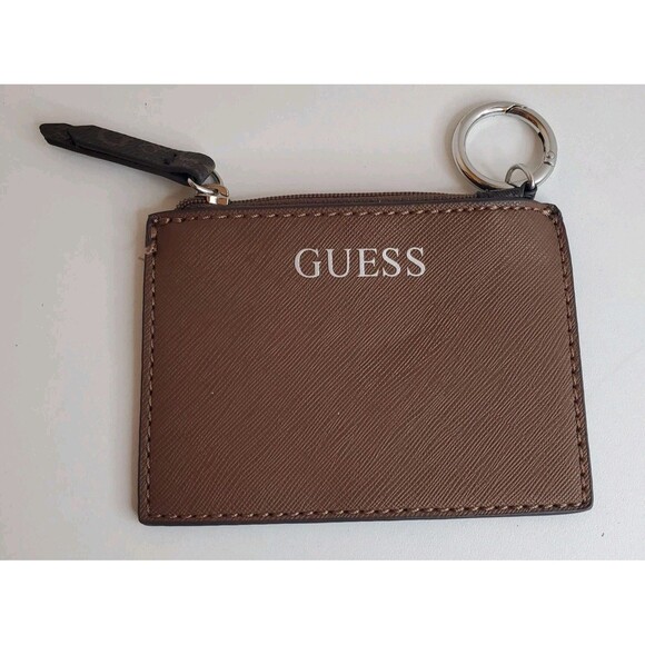 Guess Brown Faux Leather Mini Key Chain Wallet 3.5"×3" 90s Y2K Preppy - Picture 1 of 5